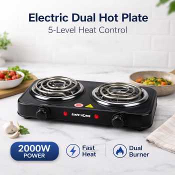 Gambar produk TaffHOME Kompor Listrik 2 Tungku Adjustable 5Gear Coil Hot Plate 2000W - JX-200W
