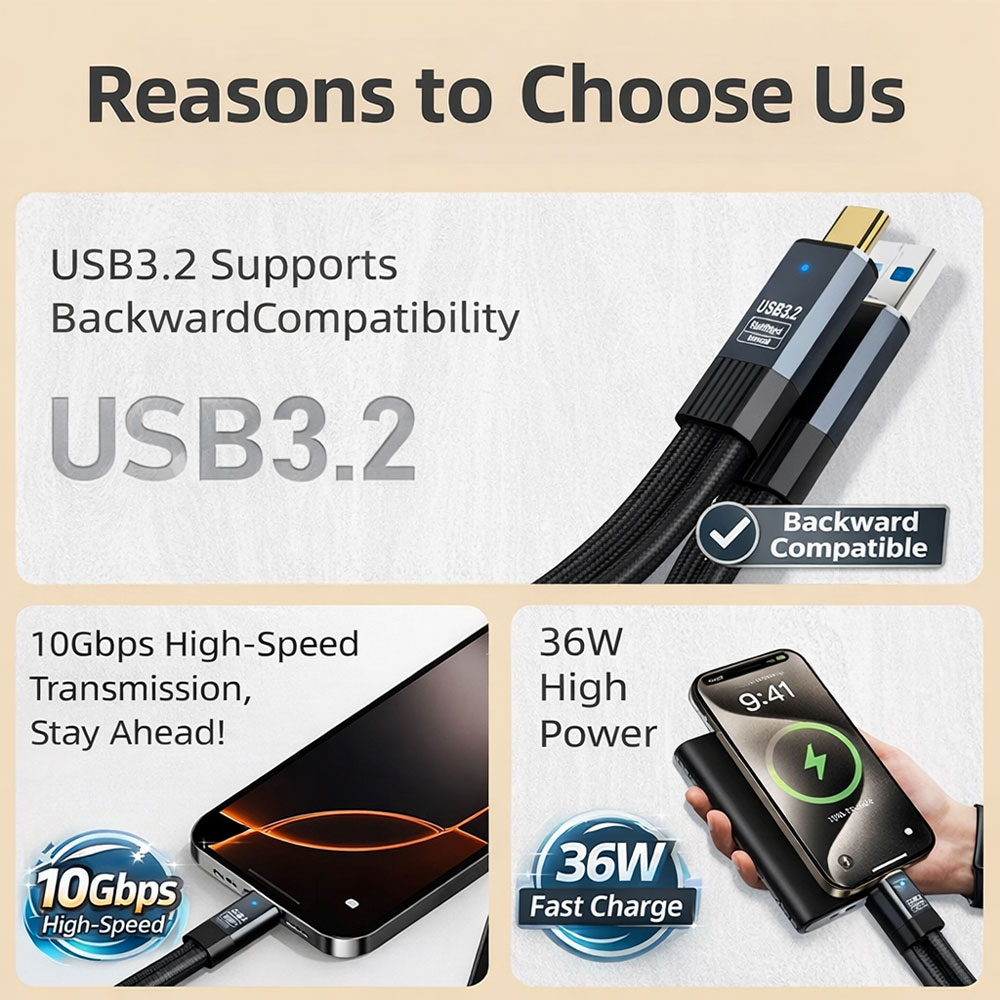 Gambar produk UGI Kabel Charger USB Type C 3.2 Fast Charging Quick Charge 36W 10Gbps 0.5M - UG03