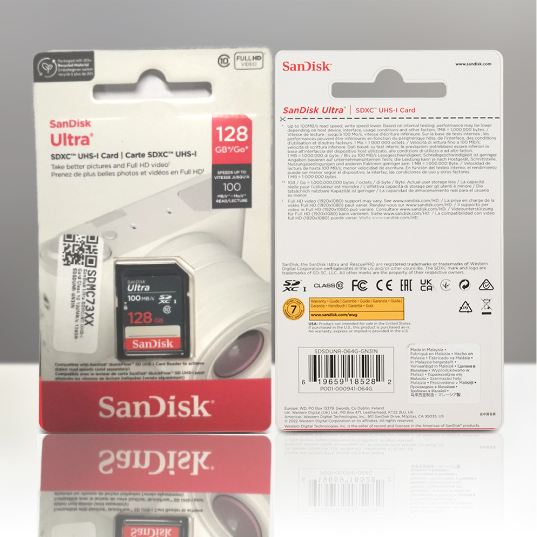 SanDisk Ultra SDHC/XC UHS-I Card Class 10 100MB/s 128GB - SDSDUNR-GN3IN Gambar produk SanDisk Ultra SDHC/XC UHS-I Card Class 10 100MB/s 128GB - SDSDUNR-GN3IN