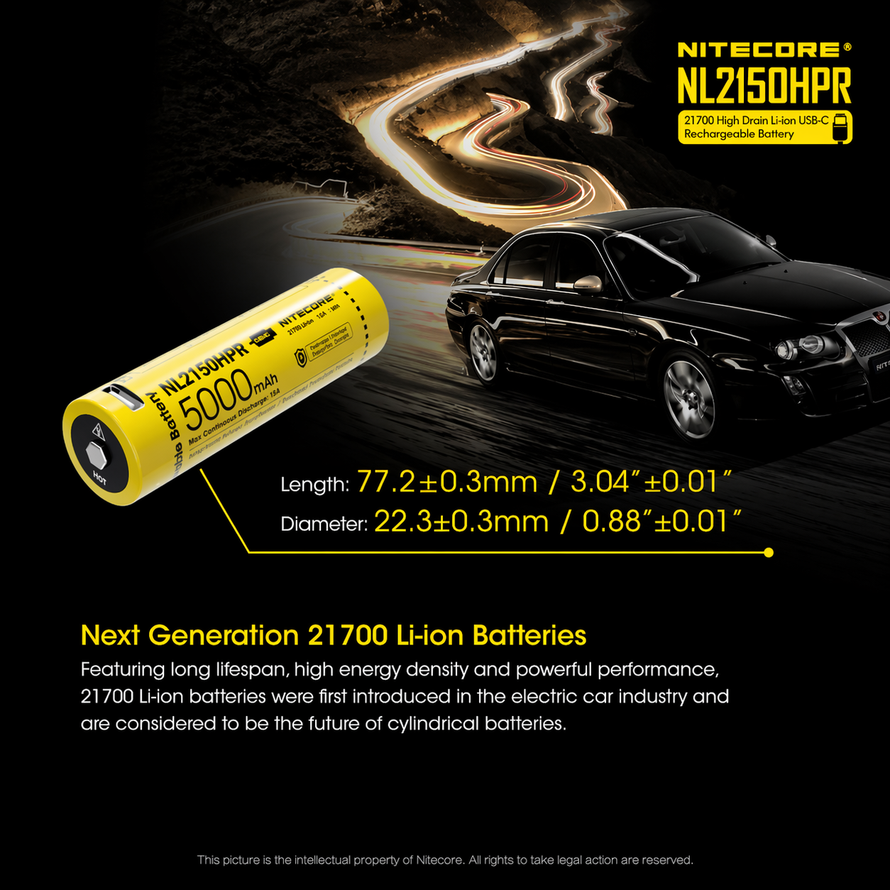 Gambar produk NITECORE Baterai Isi Ulang 21700 Li-Ion Button Top 5000mAh 3.6V 1 PCS - NL2150HPR