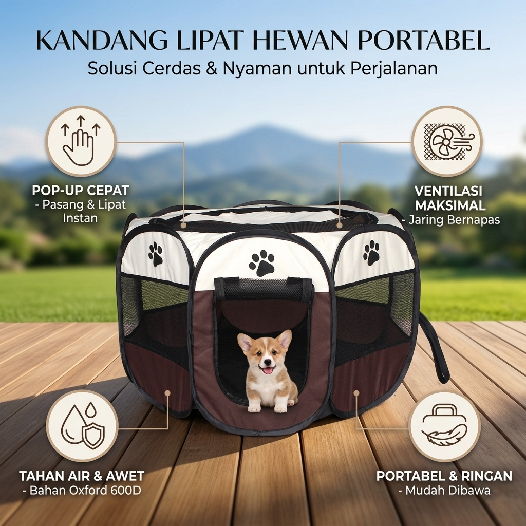 BRun Kandang Lipat Hewan Peliharaan Foldable Pet Cage Waterproof - WL00 Gambar produk BRun Kandang Lipat Hewan Peliharaan Foldable Pet Cage Waterproof - WL00 - Utama