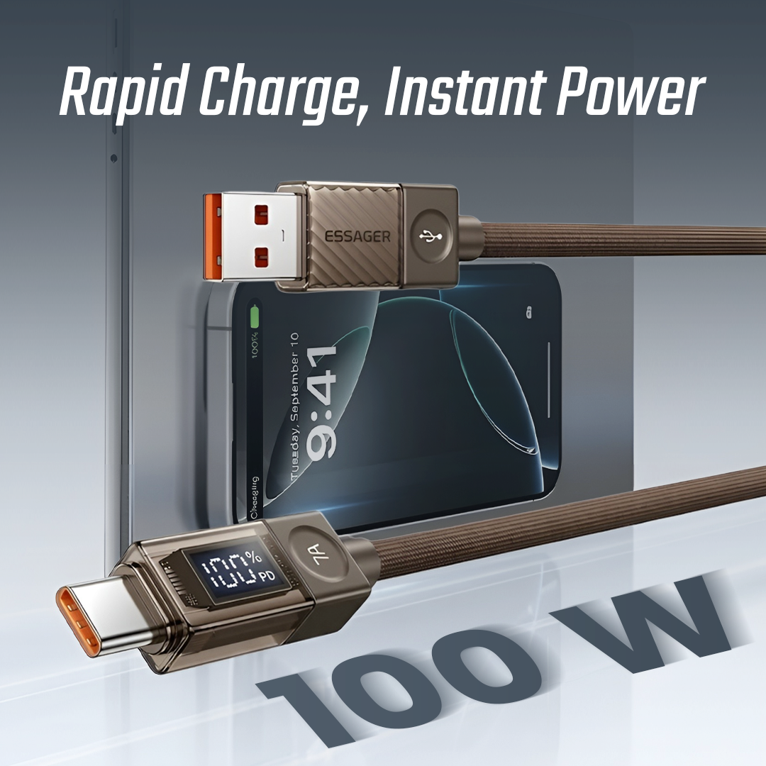 Gambar produk ESSAGER Kabel Data USB Type C Fast Charging LED Display 7A 100W 1M - ES-X76