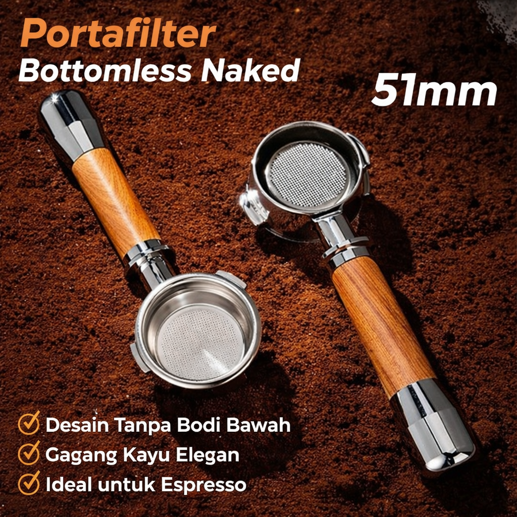Gambar produk KNODOS Portafilter Bottomless Naked Detachable Stainless Steel 51mm - NP55