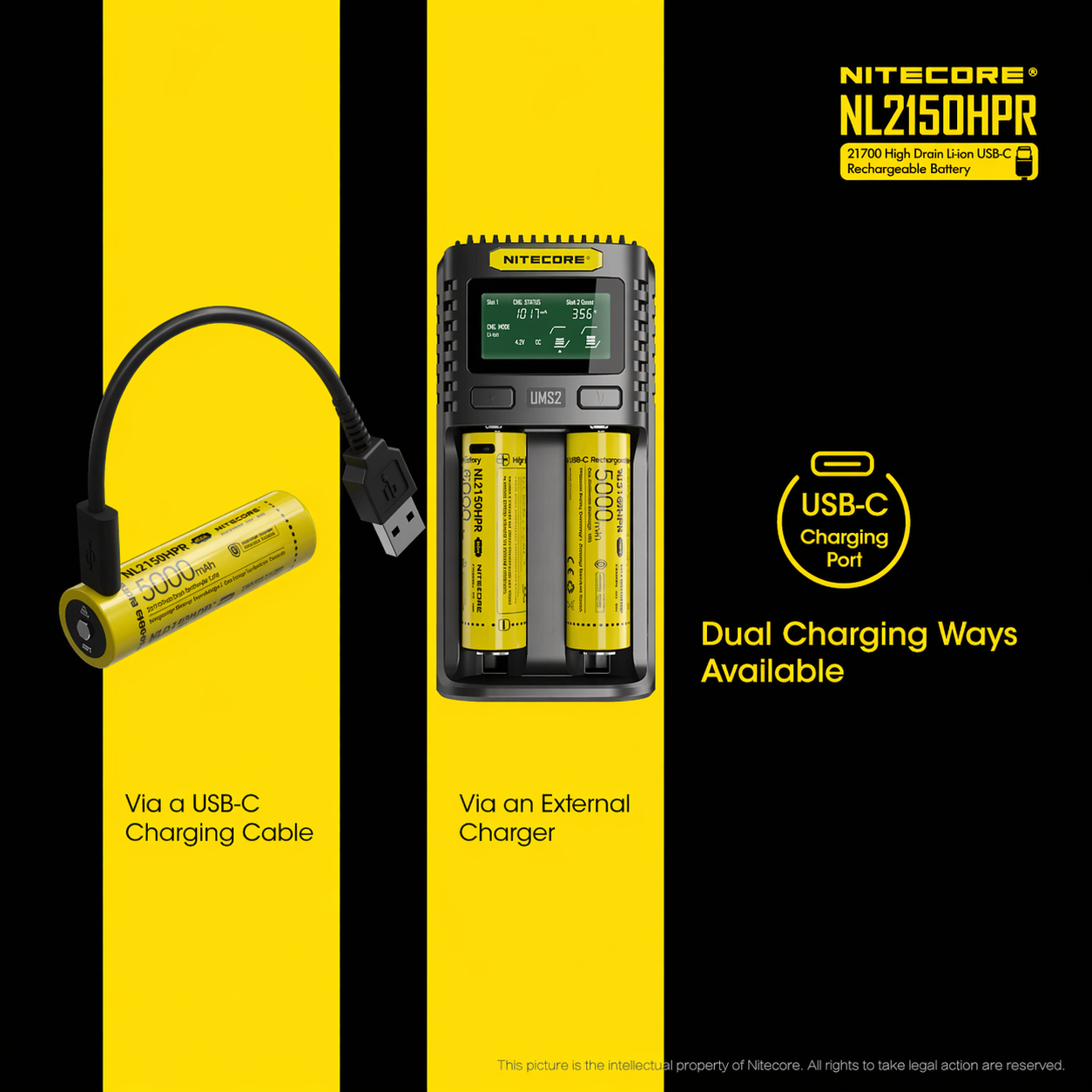 Gambar produk NITECORE Baterai Isi Ulang 21700 Li-Ion Button Top 5000mAh 3.6V 1 PCS - NL2150HPR