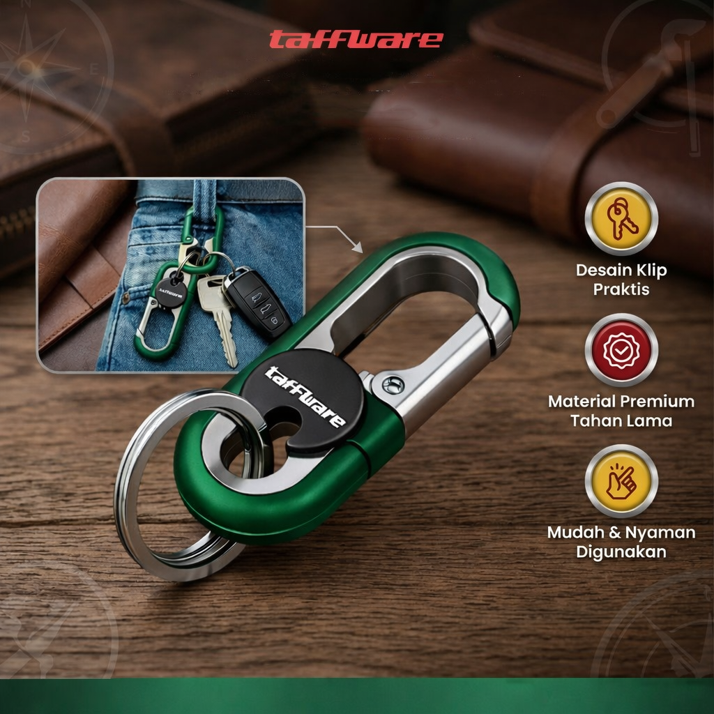 Taffware Gantungan Kunci Carabiner Keychain Clip Stainless Steel - A3746 Gambar produk Taffware Gantungan Kunci Carabiner Keychain Clip Stainless Steel - A3746 - Utama