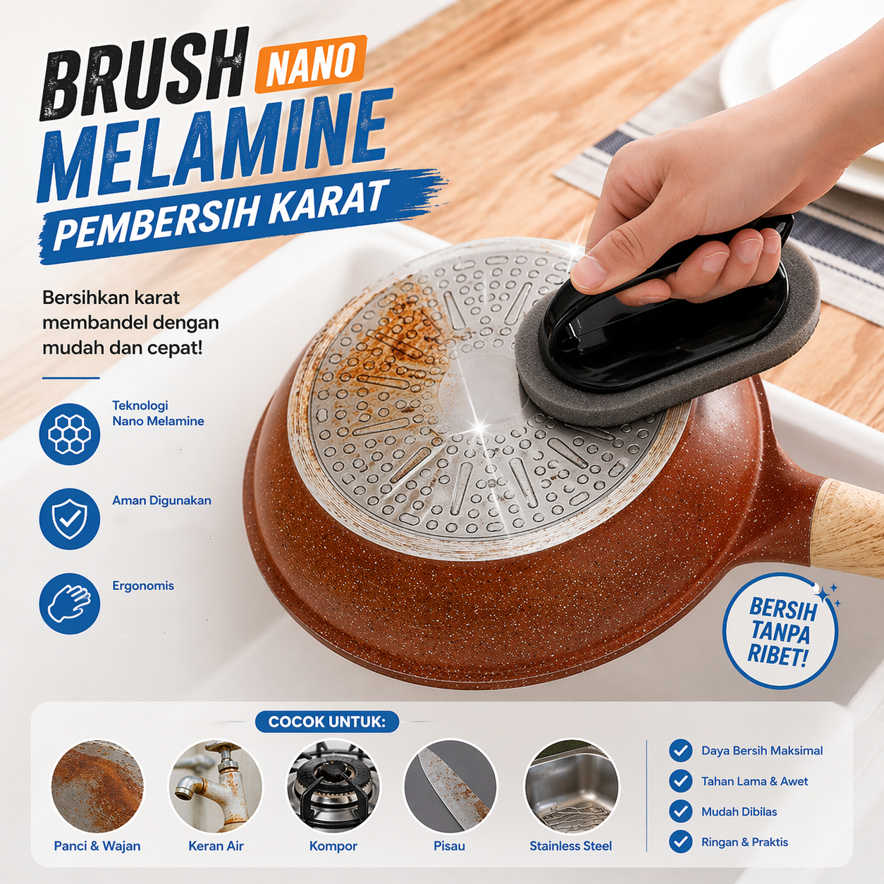 Strongwell Brush Pembersih Karat Besi Nano Melamine Magic Sponge - SW901 Gambar produk Strongwell Brush Pembersih Karat Besi Nano Melamine Magic Sponge - SW901 - Utama