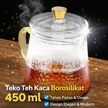 BORREY Teko Teh Kaca Borosilikat Saringan Tahan Panas Teapot 450ml - BR-035