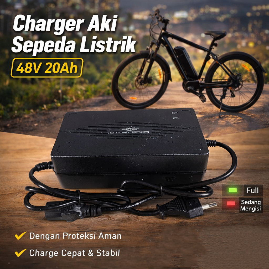 OTOHEROES Charger Aki Sepeda Listrik Battery Charger Portable 48V 12Ah - YF2026-02 Gambar produk OTOHEROES Charger Aki Sepeda Listrik Battery Charger Portable 48V 12Ah - YF2026-02