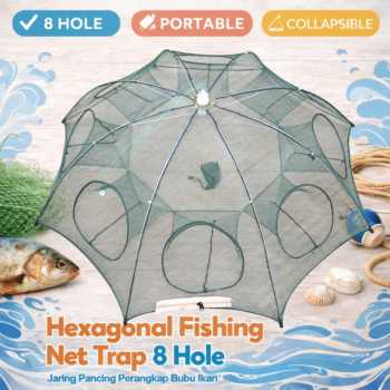 Gambar produk Jaring Pancing Perangkap Bubu Ikan Hexagonal Fishing Net Trap 8 Hole