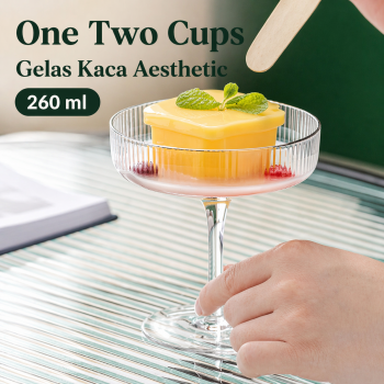 One Two Cups Gelas Kaca Aesthetic Pudding Es Krim Stripe Dessert Glass - L005