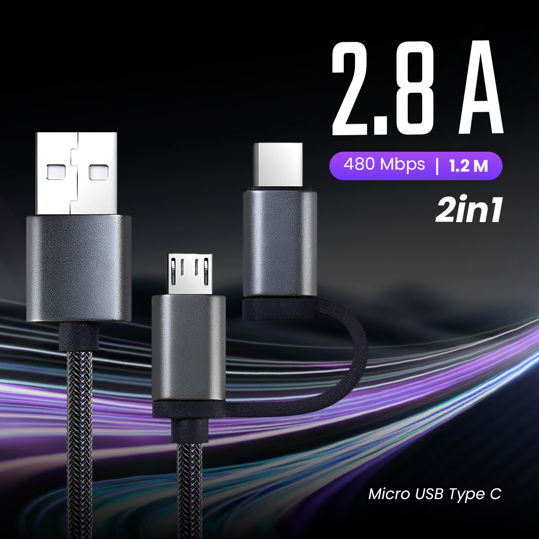 FLOVEME Kabel Charger 2in1 Fast Charging Micro USB Type C 14W 1.2M - B00626 Gambar produk FLOVEME Kabel Charger 2in1 Fast Charging Micro USB Type C 14W 1.2M - B00626