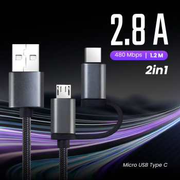 FLOVEME Kabel Charger 2in1 Fast Charging Micro USB Type C 14W 1.2M - B00626