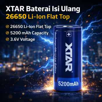XTAR Baterai Isi Ulang 26650 Li-Ion Flat Top 5200 mAh 3.6V 1 PCS