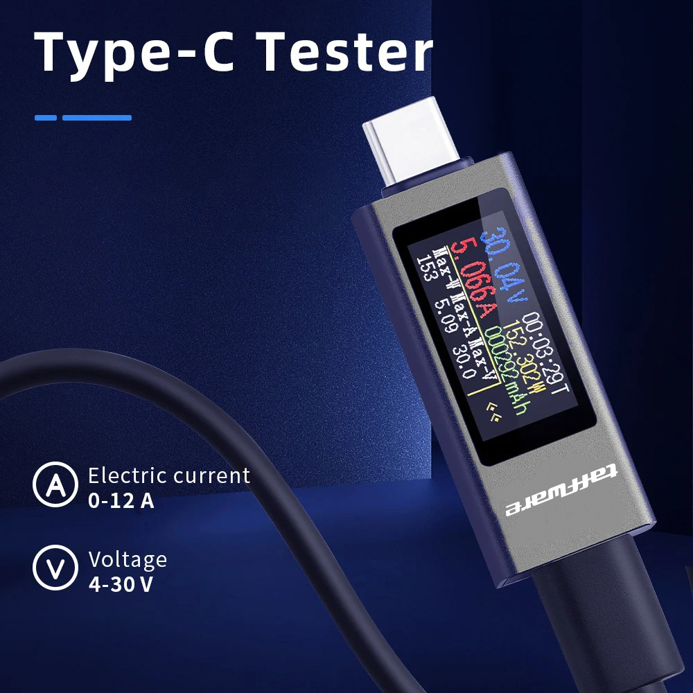 Gambar produk Taffware Voltmeter Ammeter Type C Digital Display OLED 30V 12A 360W - KWS-2302C - Utama