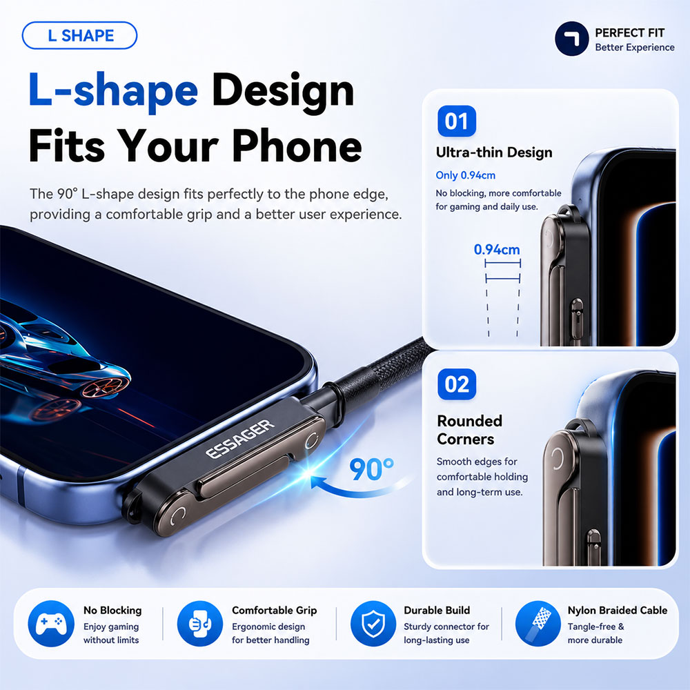 Gambar produk ESSAGER OTG Adapter Type C Female to Type C Male 2in1 Holder 240W - ES-OTG37