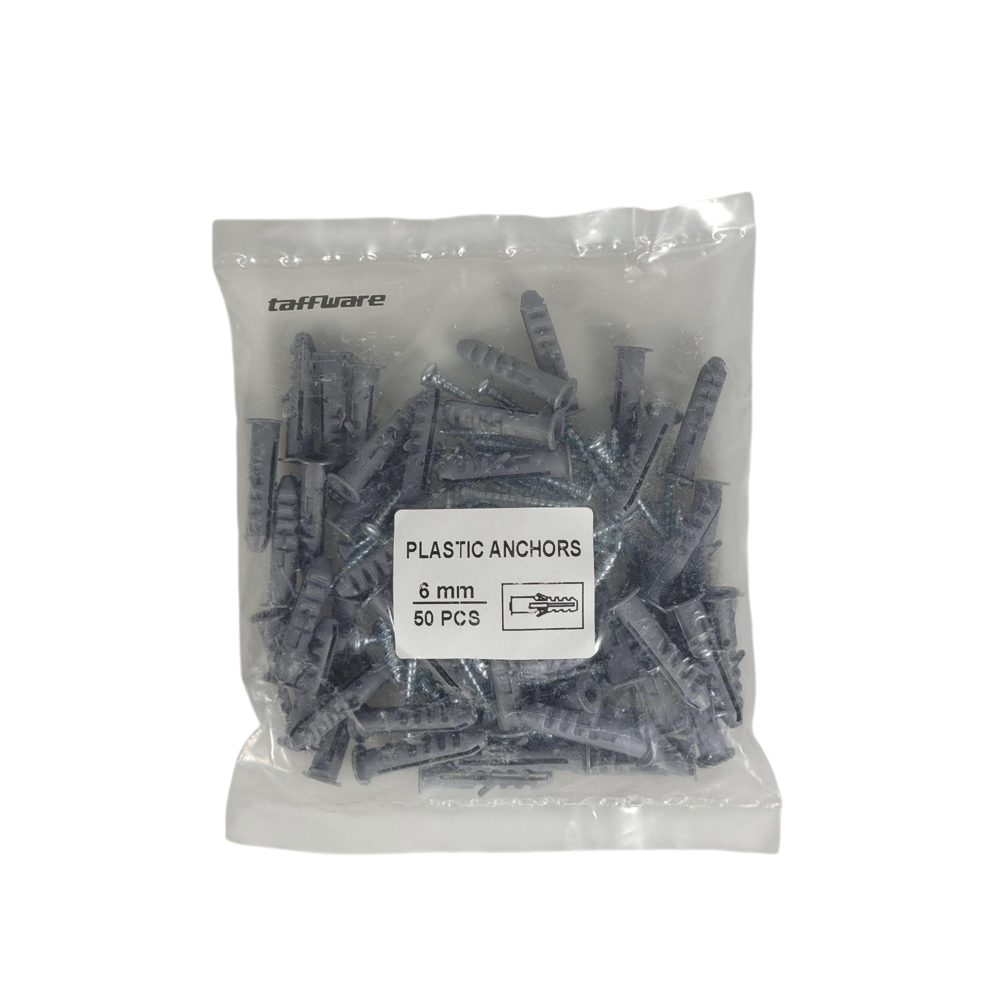 Taffware Expansion Fisher Pipe Nylon Wall Anchor Tube with FH Screw M6 Gambar produk Taffware Expansion Fisher Pipe Nylon Wall Anchor Tube with FH Screw M6 - Kemasan