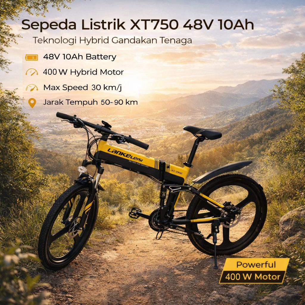 Gambar produk Lankeleisi Sepeda Listrik Lipat Folding E-Bike Sports Version 48V 10Ah - XT750