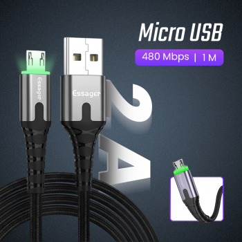 ESSAGER Kabel Data Micro USB Fast Charging Braided LED Indicator 2A 1M - ES-X36