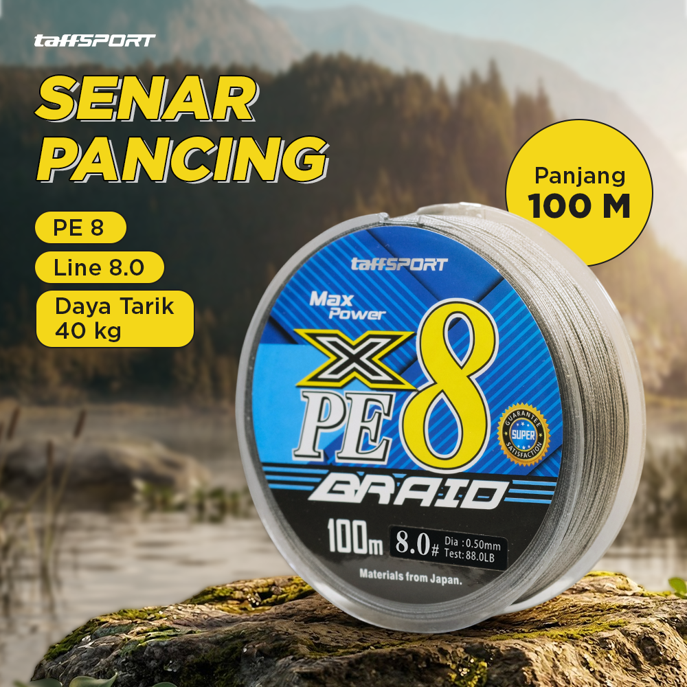 TaffSPORT Senar Pancing PE 8 Braided Strand Fishing Line 100M 8.0 - X8 Gambar produk TaffSPORT Senar Pancing PE 8 Braided Strand Fishing Line 100M 8.0 - X8 - Utama