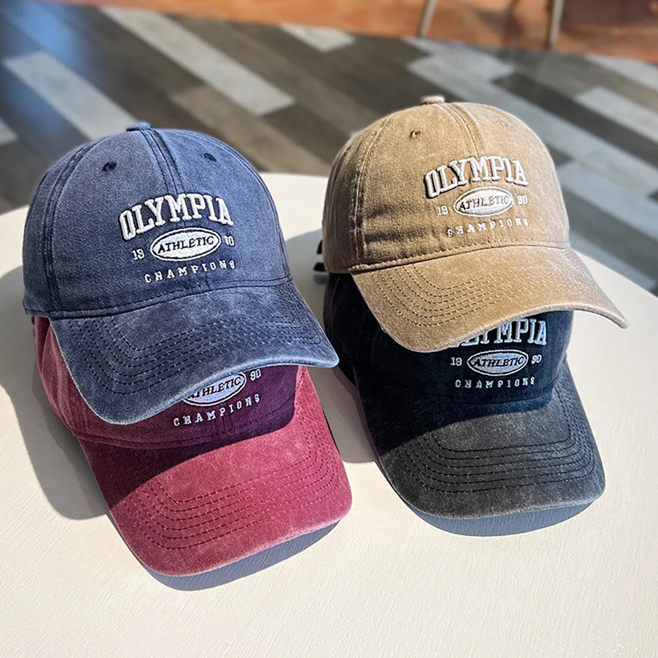 MUJE Topi Baseball Cap Bordir Olympia Athletic Champion Washed Style - F210 Gambar produk MUJE Topi Baseball Cap Bordir Olympia Athletic Champion Washed Style - F210