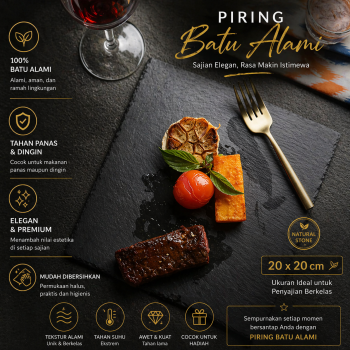 Uibqut Piring Batu Alami Natural Black Rock Slate Plate Sushi Steak - UB1342