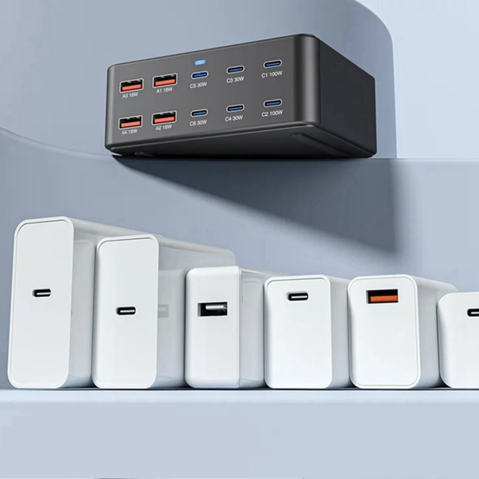 Gambar produk Taffware Charger Station Portable Fast Charging USB Type C 10Port 330W - HW66