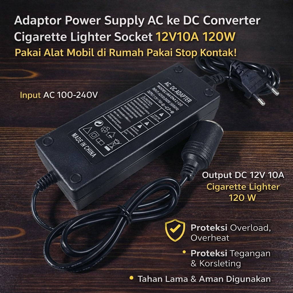 YASOKRO Adaptor Power Supply Converter AC to DC 12V 10A Cigarette Port - AYD-12100 Gambar produk YASOKRO Adaptor Power Supply Converter AC to DC 12V 10A Cigarette Port - AYD-12100 - 2