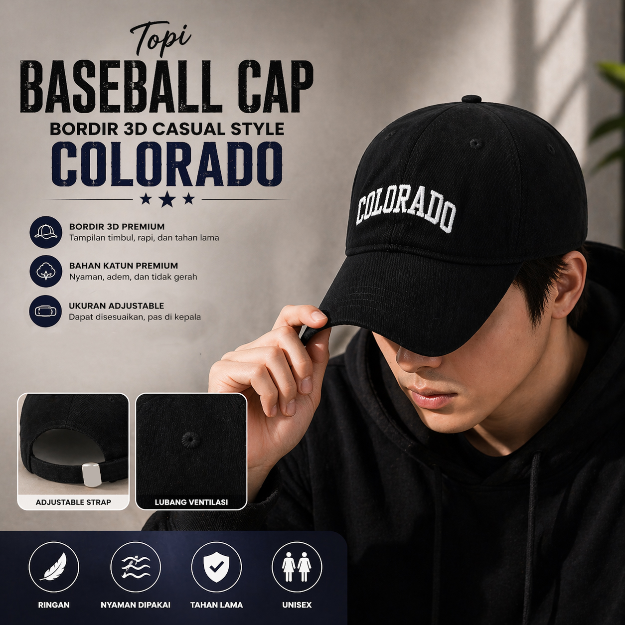 GSC Topi Baseball Cap Bordir 3D Casual Style Colorado - HL3 Gambar produk GSC Topi Baseball Cap Bordir 3D Casual Style Colorado - HL3 - Utama