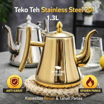 One Two Cups Teko Teh Stainless Steel 201 Saringan Kettle Teapot 1.3L - HS4012