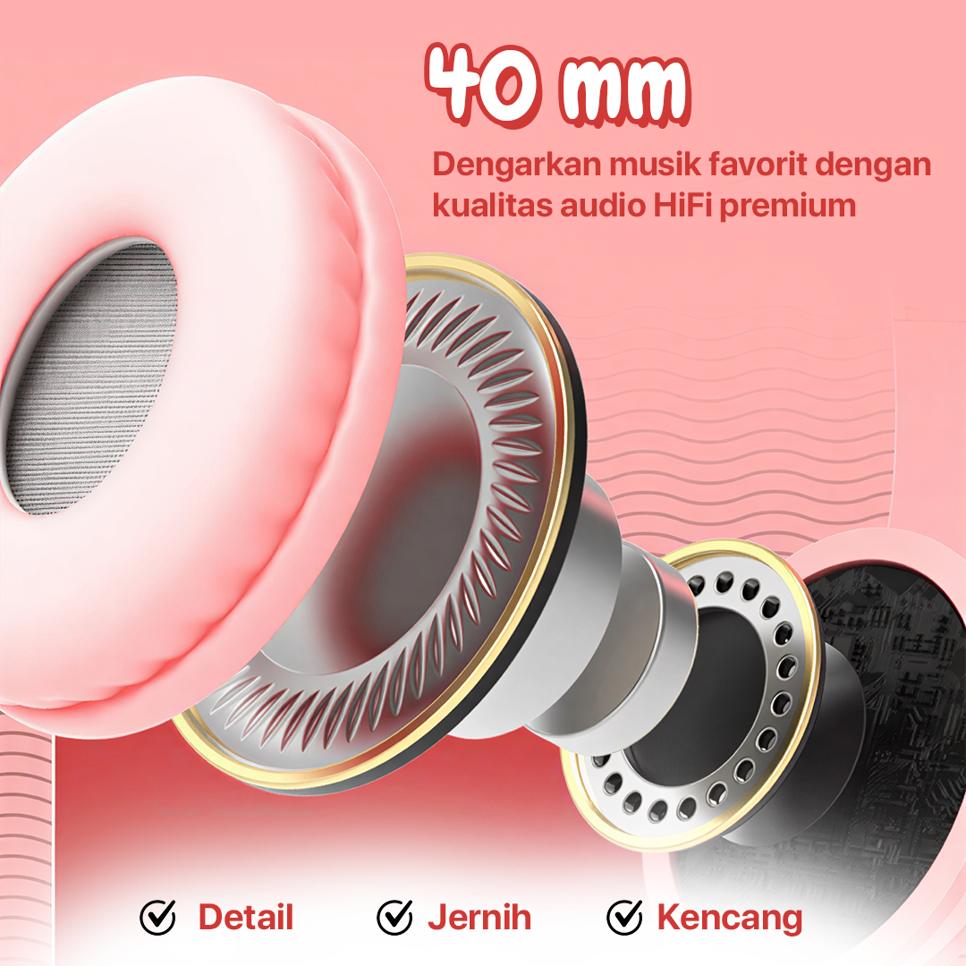 Fuloophi Headphone Bluetooth 5.0 Cat Ear 9D Sound Foldable 150mAh - P47M Gambar produk Fuloophi Headphone Bluetooth 5.0 Cat Ear 9D Sound Foldable 150mAh - P47M
