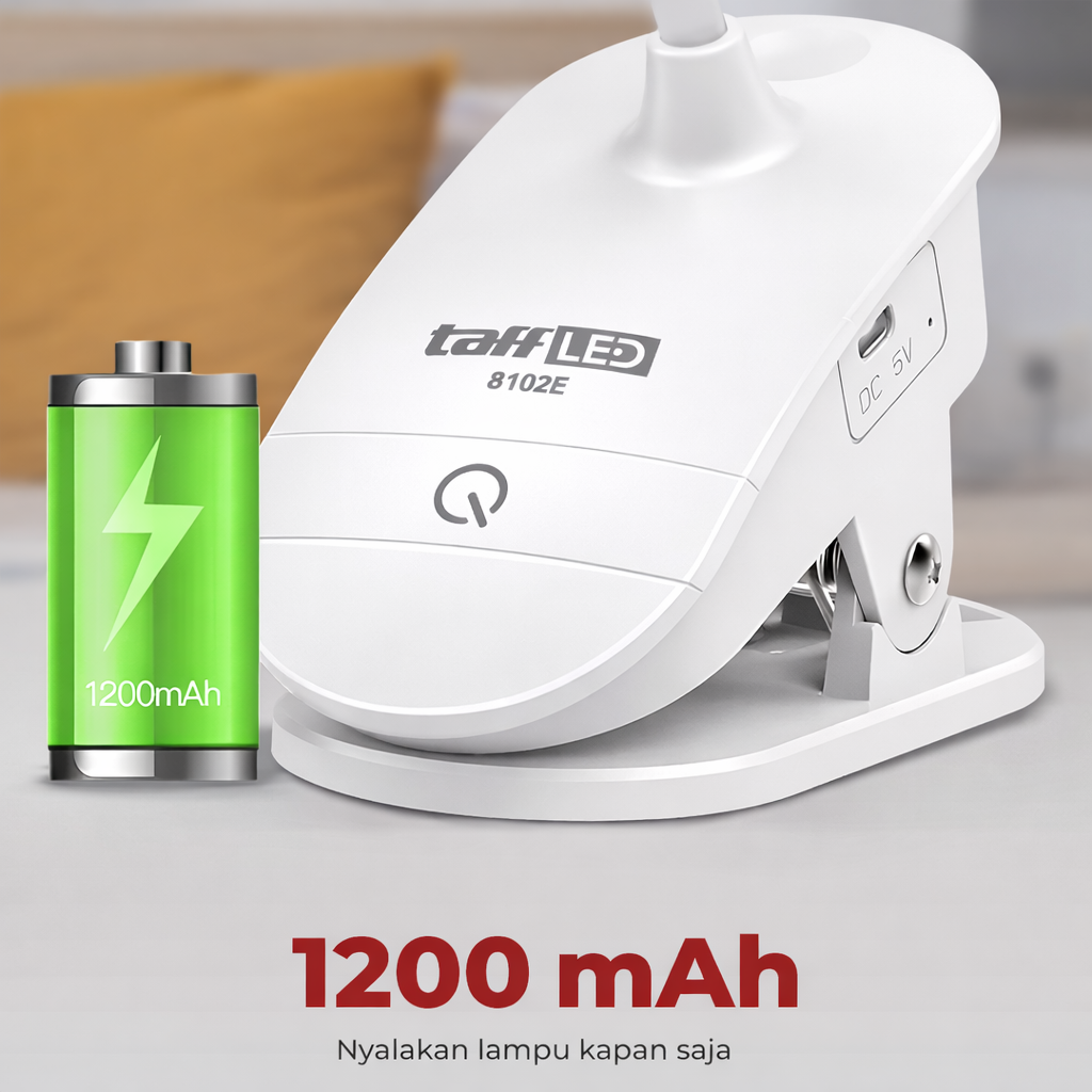 TaffLED Lampu Meja Belajar Jepit LED Night Light Cool White 1200mAh - 8102E Gambar produk TaffLED Lampu Meja Belajar Jepit LED Night Light Cool White 1200mAh - 8102E