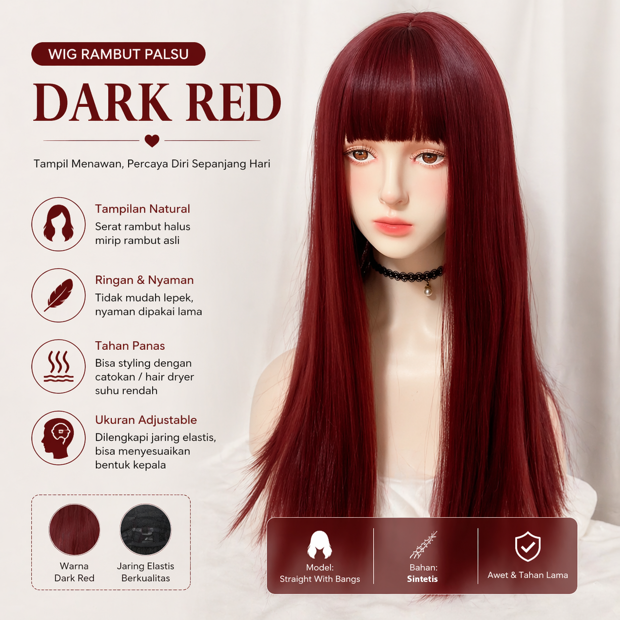 FORLISE Wig Rambut Palsu Panjang Lurus Straight Hair Full Bangs 73.5cm - Y-07-BK-ST Gambar produk FORLISE Wig Rambut Palsu Panjang Lurus Straight Hair Full Bangs 73.5cm - Y-07-BK-ST - Utama