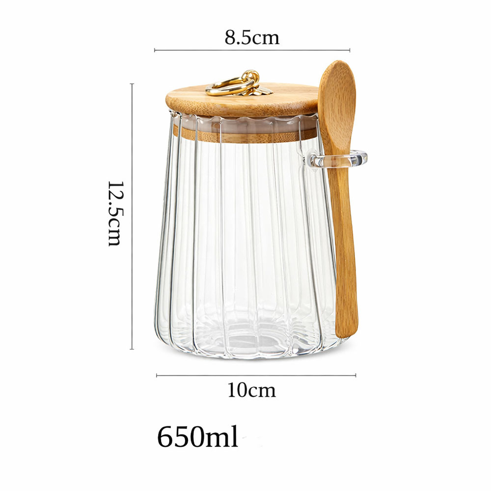 Gambar produk ECHOU Toples Kaca Borosilikat Vintage Wooden with Spoon Storage Jar 650ml - ECH-145