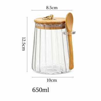Gambar produk ECHOU Toples Kaca Borosilikat Vintage Wooden with Spoon Storage Jar 650ml - ECH-145