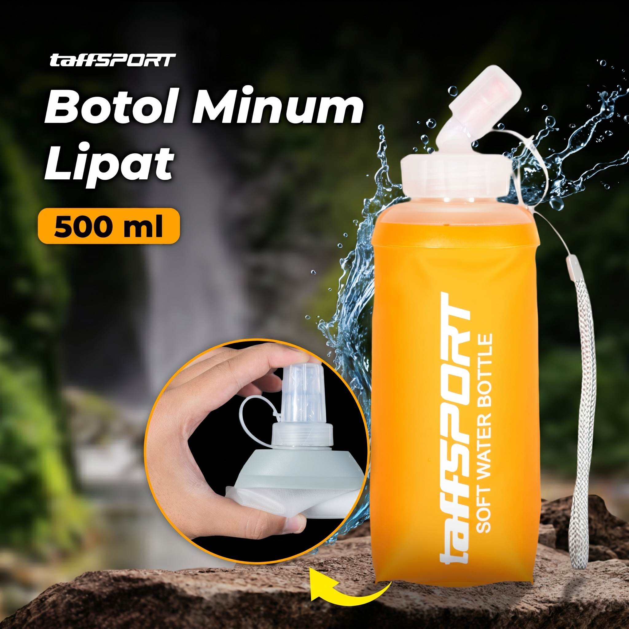 TaffSPORT Botol Minum Soft Flask Foldable Sport Water Bottle TPU 500ml - TF877 Gambar produk TaffSPORT Botol Minum Soft Flask Foldable Sport Water Bottle TPU 500ml - TF877 - Utama