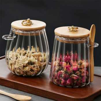 Gambar produk ECHOU Toples Kaca Borosilikat Vintage Wooden with Spoon Storage Jar 650ml - ECH-145