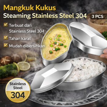 LABRIMP Mangkuk Kukus Steaming Bowl Stainless Steel 304 3 PCS with Lid - LB-300
