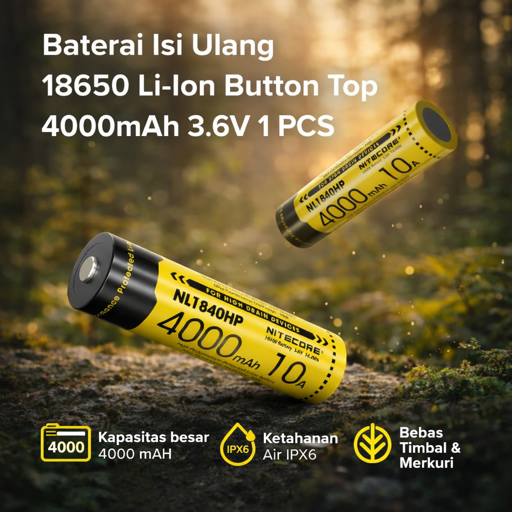Gambar produk NITECORE Baterai Isi Ulang 18650 Li-Ion Button Top 4000mAh 3.6V 1 PCS - NL1840HP