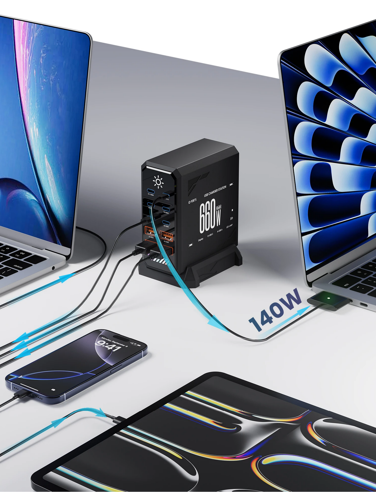 Gambar produk Taffware Charger Station Fast Charge Touch USB Type C GaN 10Port 660W - HW18