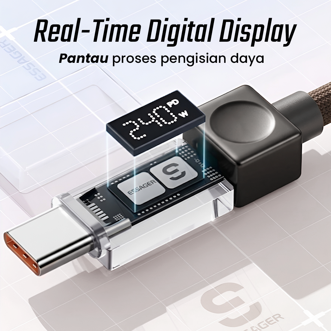 Gambar produk ESSAGER Kabel Data USB Type C Fast Charging LED Display 7A 100W 1M - ES-X76