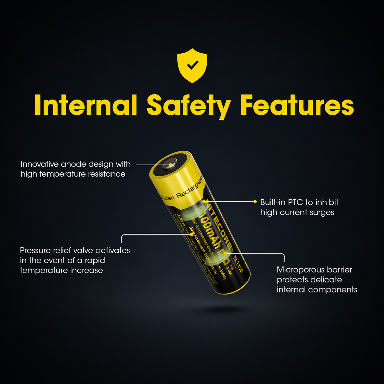 Gambar produk NITECORE Baterai Isi Ulang 14500 Li-Ion Button Top 1000mAh 3.7V 1 PCS - NL1410