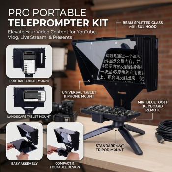 QIYE Teleprompter Kit Tripod Clip Tablet Holder for Video Livestream - P04327