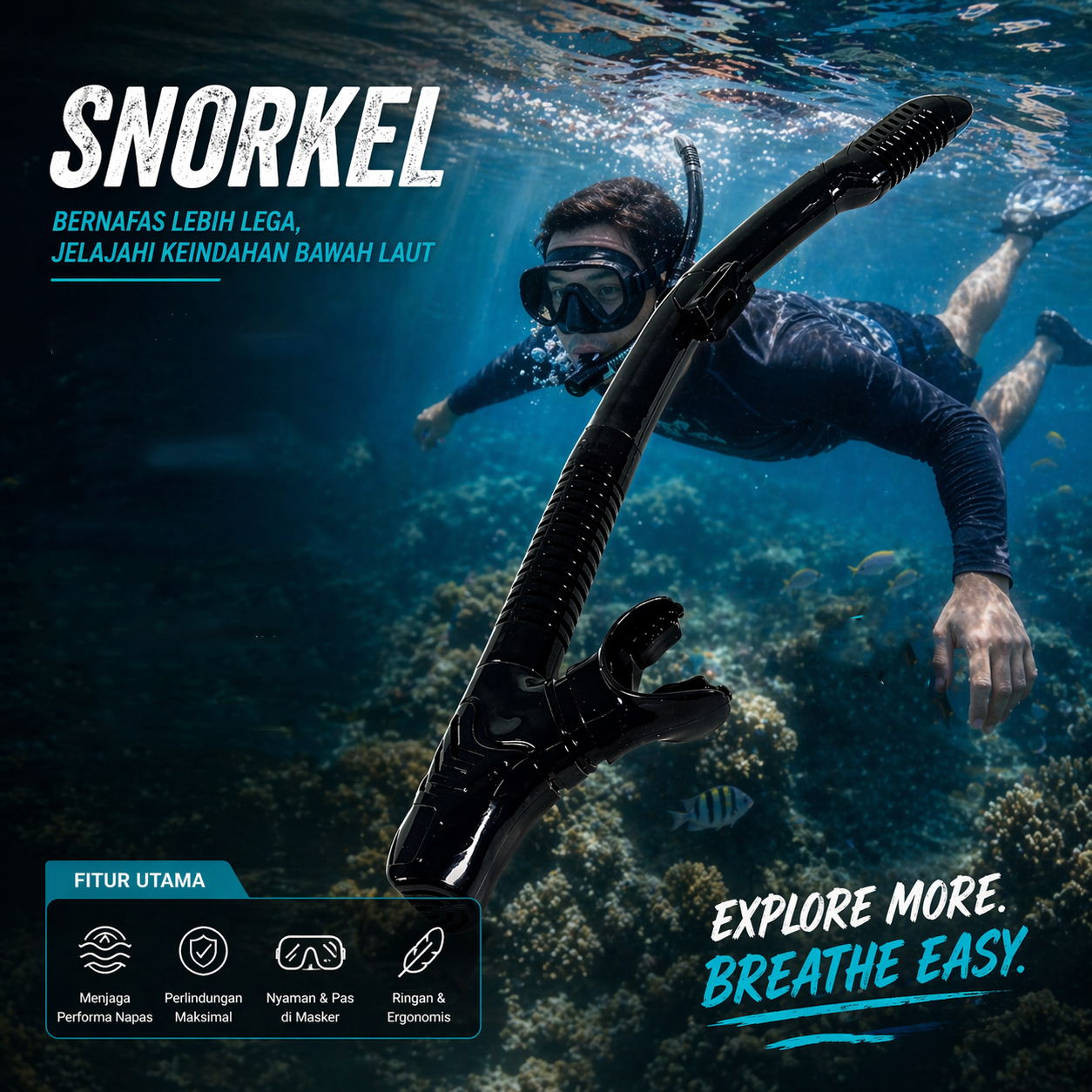 Gambar produk TaffSPORT Snorkel Selang Snorkeling Menyelam Scuba Diving - M8018