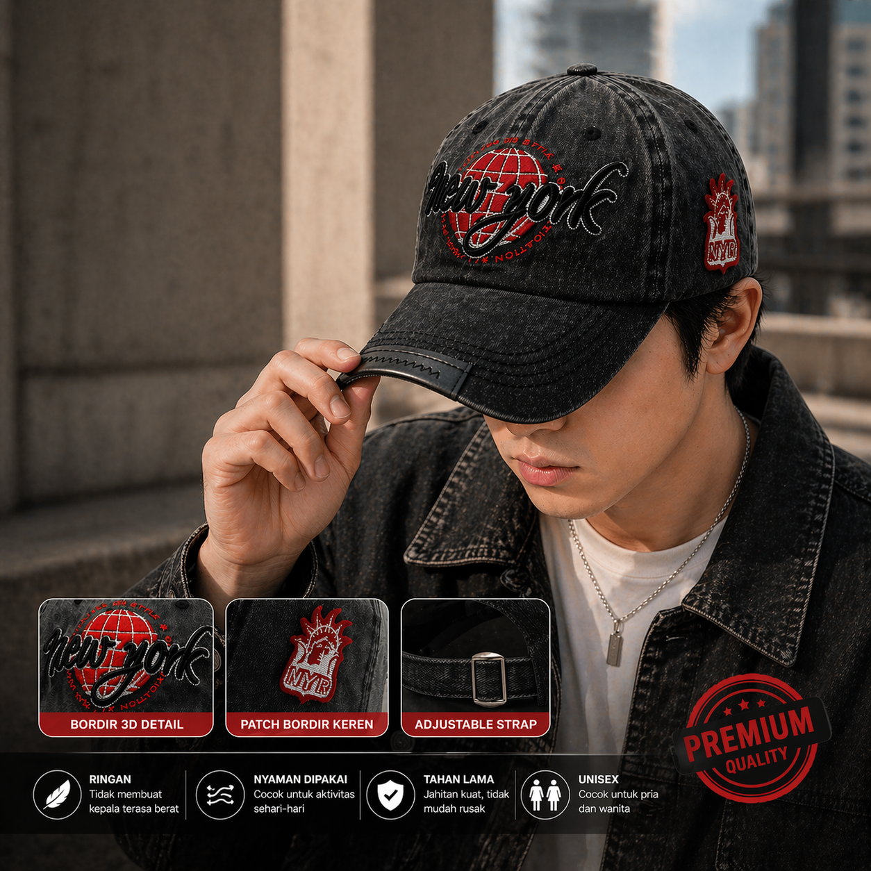 ALBOS Topi Baseball Cap Bordir 3D Casual Style New York - AL56 Gambar produk ALBOS Topi Baseball Cap Bordir 3D Casual Style New York - AL56 - Utama