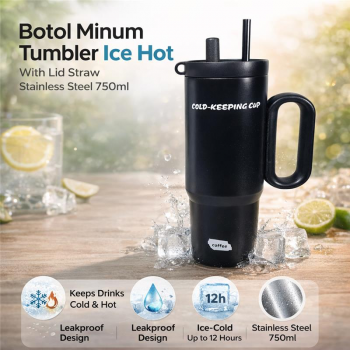 Bingo Botol Minum Tumbler Ice Hot With Lid Straw Stainless Steel 750ml - B-9400