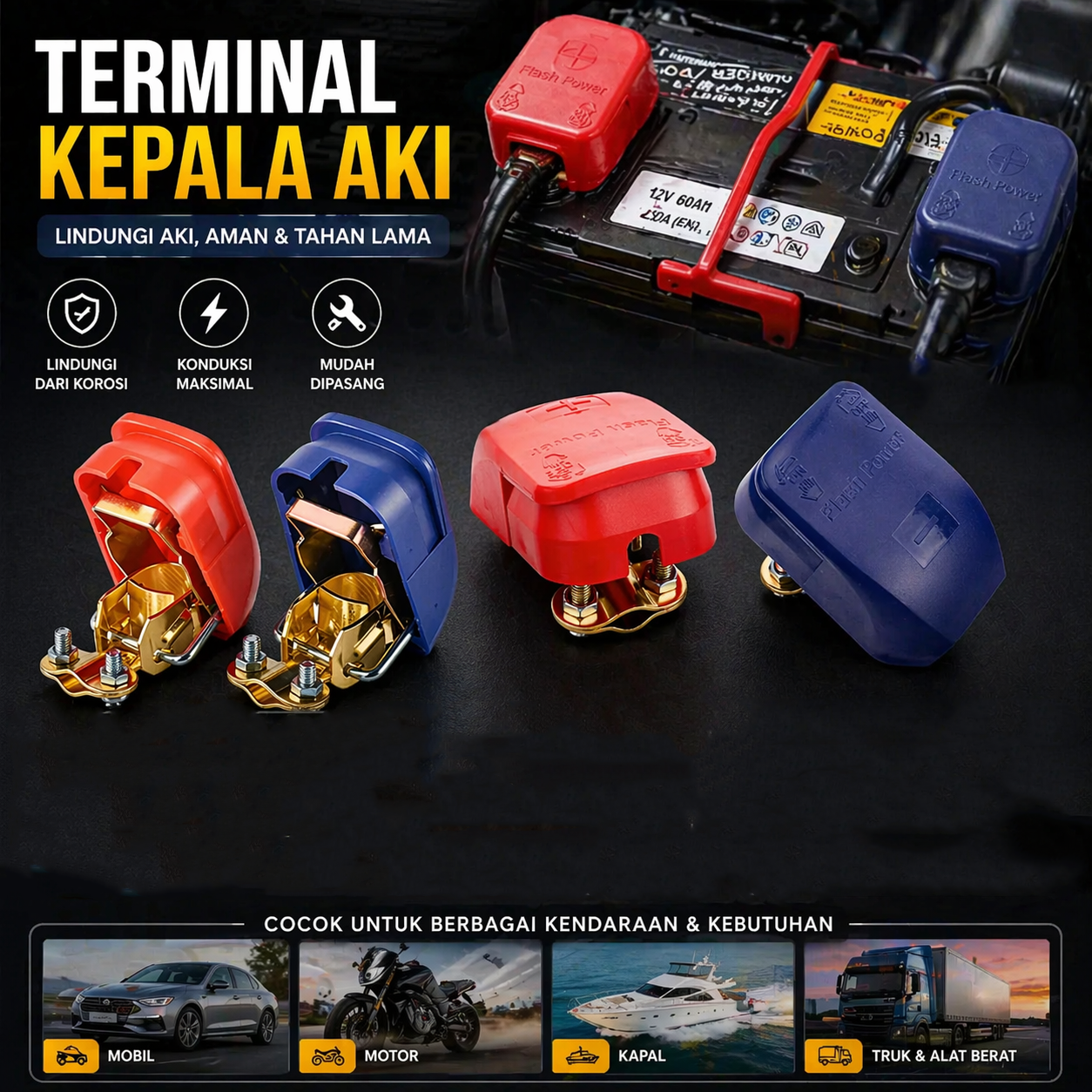 Ampper Terminal Kepala Aki Mobil Accu Battery Car Clamps Quick Release - APM1 Gambar produk Ampper Terminal Kepala Aki Mobil Accu Battery Car Clamps Quick Release - APM1 - Utama