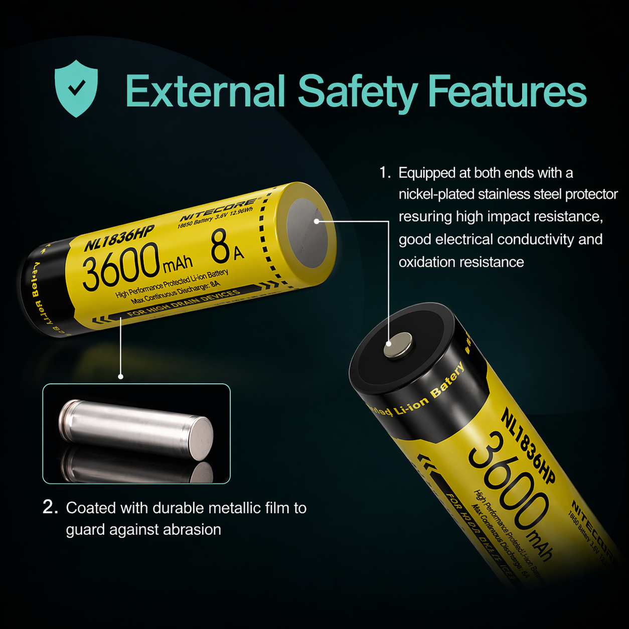 Gambar produk NITECORE Baterai Isi Ulang 18650 Li-Ion Button Top 3600mAh 3.6V 1 PCS - NL1836HP