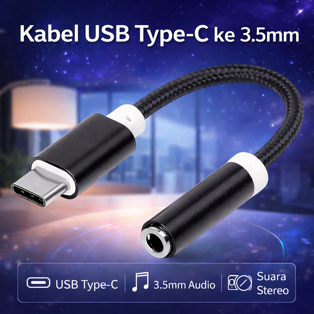 Gambar produk Kabel Adaptor USB Type C ke 3.5mm AUX Audio Port Braided - PJ1645-01