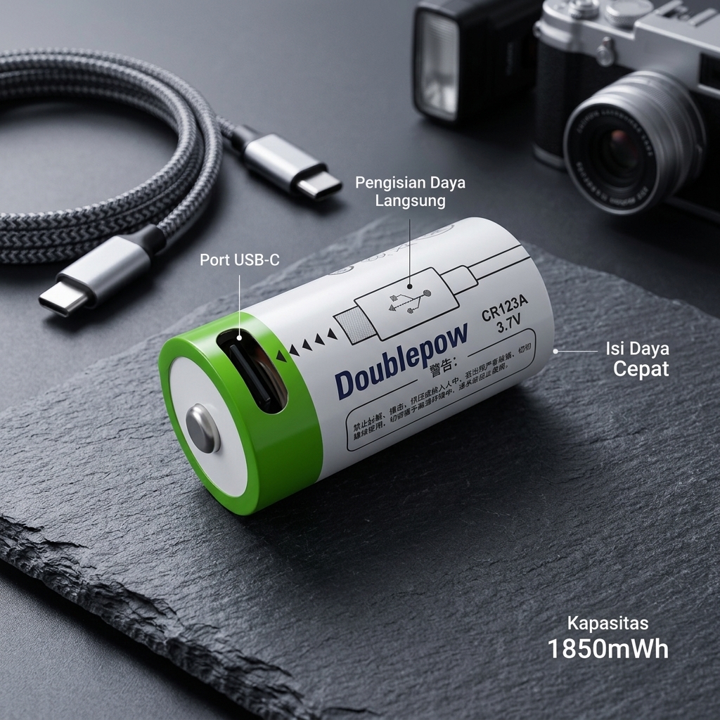 Gambar produk Doublepow Baterai Isi Ulang CR123A Li-Ion USB Type C 500mAh 3.7V 1 PCS - DP-1850