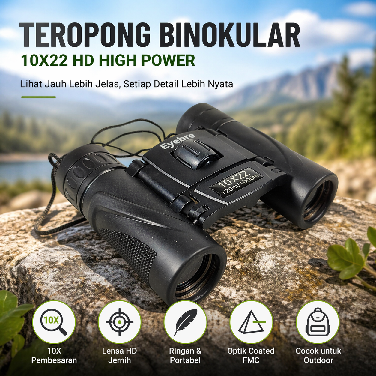 Eyebre Teropong Binoculars Compact Zoom 10x22 - B666 Gambar produk Eyebre Teropong Binoculars Compact Zoom 10x22 - B666 - Utama